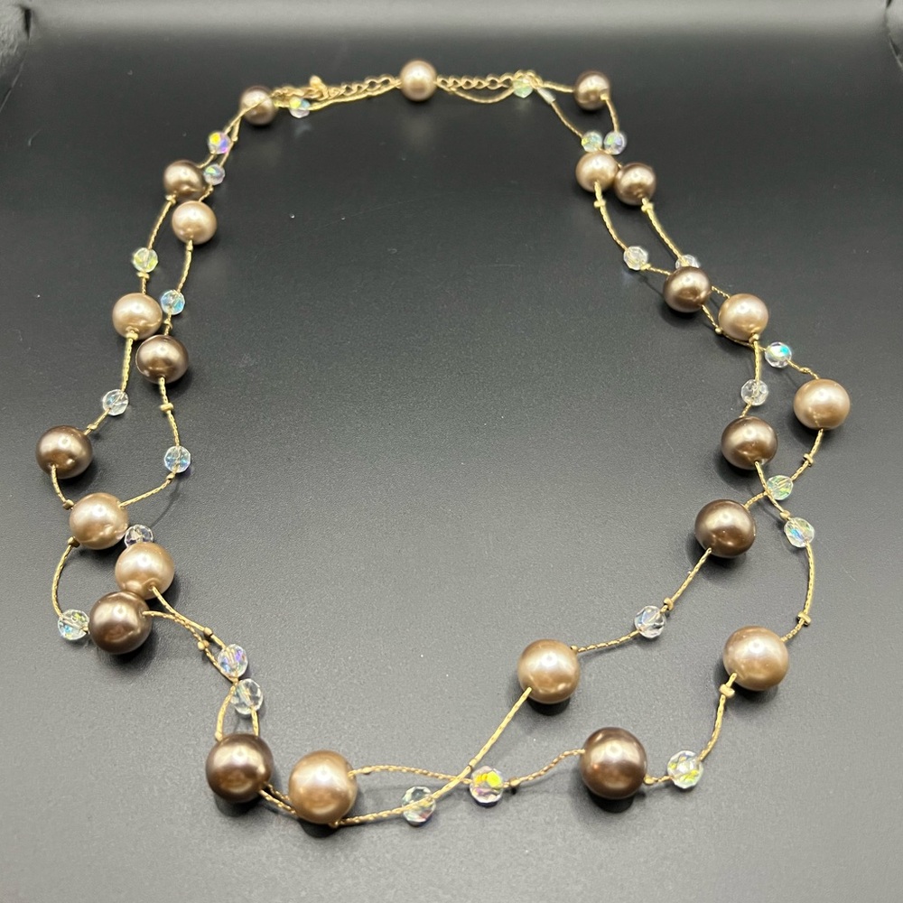 Lia Sophia Gold and Brown Necklace with Pearls